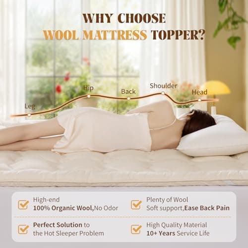 Baauye Organic Merino Wool Mattress Topper Queen-4 (60"x80" Cream) 4
