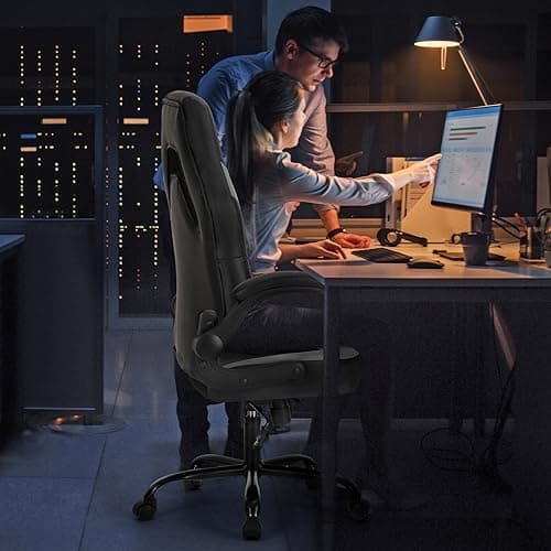 Sweetcrispy Computer Gaming Desk Chair - Ergonomic PU Leather with Comfy Lumbar Support, Height Adjustable Rolling Desk with Flip-up Armrests, for Home and Office 8