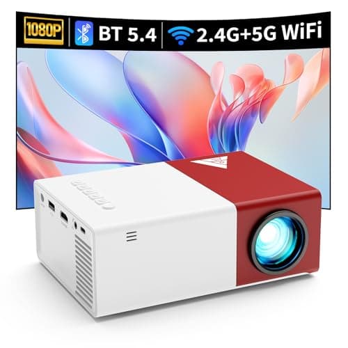 KHQ Mini Projector with Wifi Portable Projectors Support 1080P 200" Mini HD Movie Projector, Outdoor Projectors Compatible with Phone/ Tablet/ Laptop/ TV Stick/ HDMI/ USB - Red White