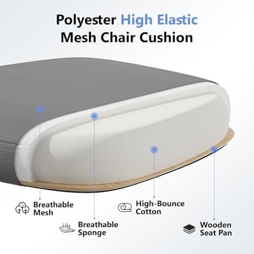 SeekFancy Ergonomic Office Chair M903, Computer Desk Chair with Wheels, High Back Mesh Office Chair with Adjustable Lumbar Support, Headrest, Flip-Up Armrests, White Grey 8