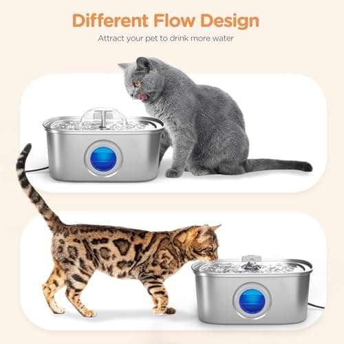 Cat Water Fountain Stainless Steel: 108oz/3.2L Cat Fountain for Drinking with Filter - Pet Water Fountains for Cats Inside - Automatic Cat Feeding & Watering Supplies - Water Level Window 4