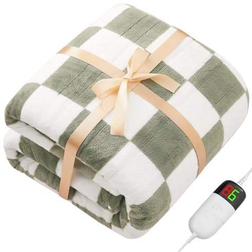 Sage Green Heated Throw Blanket Electric, 50X60 Heating Blanket with 10 Heat Levels & 8 Hours Auto Off for Lap, Checkered Plaid Soft Sherpa Blankets Warmer Gifts for Couch Grandma Women Adults 9