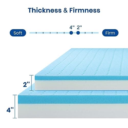 Maxzzz 2Inch Queen Size Mattress Topper Gel Memory Foam Mattress Topper,Firm Memory Foam Bed Topper Certipur-Us Certified 6