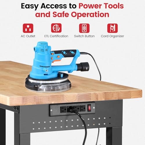 ENJOYWOOD Work Bench for Garage Adjustable Workbenches with Storage 60 Inch Garage Workbench with Under Table Shelf, Pegboard, Power Outlets for Woodworking, Home, Office, Workshop 6