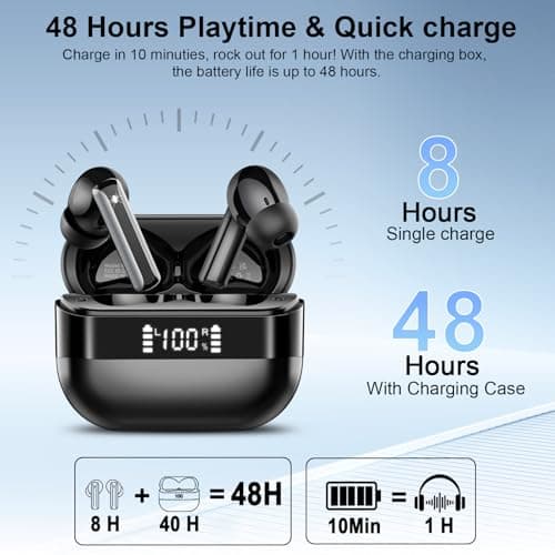 AOSRAU Wireless Earbuds, Bluetooth 5.4 Headphones with HiFi Stereo, in Ear Earphones with 4 ENC Mics, 48H Bluetooth Earbuds with LED Display Charging Case, IP7 Waterproof Ear Buds 5