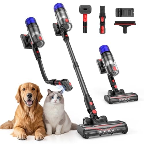 Teendow Cordless Vacuum Cleaner, Stick Vac Specifically Handling Pet Hair, Up to 50 Minutes, 500W Powerful Suction, Rechargeable, Lightweight for Carpet, Hard Floor, Deep Dark