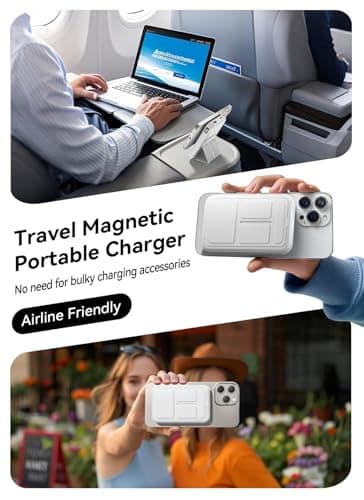 Gxorul Magnetic Portable Charger, 10000mAh Power Bank with Leather Foldable Stand - Travel Essentials, USB-C 20W Fast Charging for Magsafe Battery Pack, Compatible with iPhone 17/16/15/14/13 Series 8