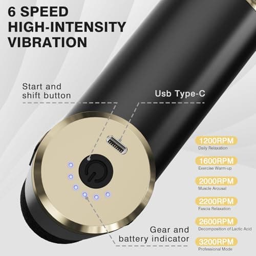 cotsoco Mini Handheld Massage Gun, Deep Tissue with 6 Speeds, Cordless Muscle Massager with 4 Heads,Type-C Charging, Travel Size, Best Gifts 5