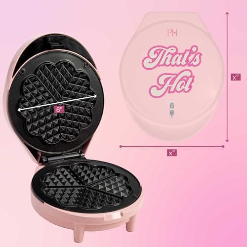 Paris Hilton Heart Waffle Maker, Makes 5 Mini Heart Shaped Waffles or 1 Individual Waffle, Easy to Clean 6" Nonstick Plates, Made without PFAS or PFOA, Electric Waffle Iron, Pink 7