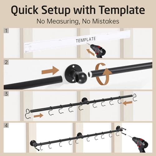 KES 130lb High-Capacity Pot Rack Wall Mounted with 3X Thick Tube, 32 Inch Pot Hangers for Kitchen with 10 Hook, 18/8 Stainless Steel Screw & Drilling Template for 16" Stud Mount, Black, KUR228S32-BK 9