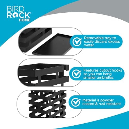 BIRDROCK HOME Decorative Umbrella Stand with Removable Water Tray - Large Freestanding Umbrella Rack and Cane Walking Stick Organizer - Metal Umbrella Holder for Entryway & Indoor Use - Black, Striped 5