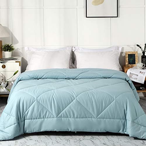 Leisurely Collection 2025 Premium Upgraded Non-Vacuum Bed Quilt All Seasons 100% Cotton Filled Comforter - Reversible Lightweight Soft Breathable Fluffy (Miami Blue, Twin)
