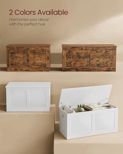 VASAGLE Storage Chest, Storage Trunk with 2 Safety Hinges, Storage Bench, Shoe Bench, Farmhouse Style, 15.7 x 31.5 x 18.3 Inches, for Entryway, Bedroom, Living Room, Rustic Brown ULSB064K01 6