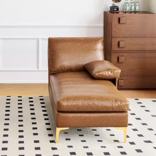 Atopston 56" L-Shaped Chaise Lounge Sofa Couch - Modern Faux Leather Sofa Bed for Living Room Corner, Bedroom Apartment Office Sectional Sofa Bed, Caramel