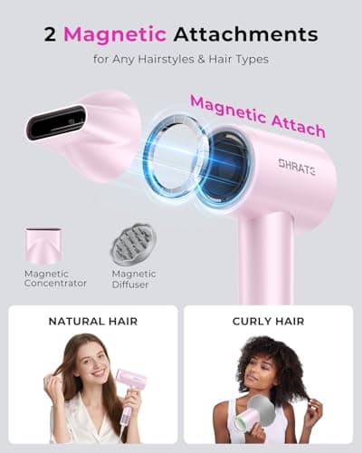 SHRATE Professional High Speed Ionic Hair Dryer | Ultra-Fast Drying | 500 Million Negative Ions | Low Noise | 160000 RPM | Compact Blow Dryer with Magnetic Diffuser for Faster Drying All Hair Types 7