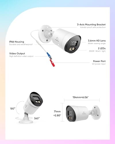 SANNCE Full Color Night Vision 1080P TVI Bullet Wired Security Camera,2 Warm Lights, IP66 Weatherproof for Indoor Outdoor Use, 100ft Clear Full Color Night Vision, Only a Camera, No Power Supply 7