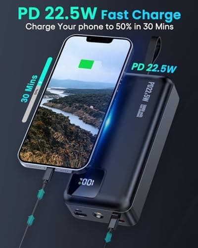 Power Bank Fast Charging with Built in Cables,LED Display 50000mAh Portable Charger,22.5w USB C in&Out Battery Pack,Huge Capacity External Battery Phone Charger for iPhone Samsung iPad Camping etc. 2