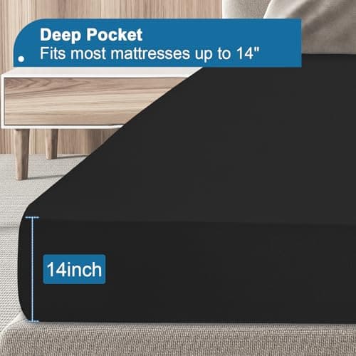 Queen Mattress Protector Waterproof, Queen Size Mattress Pad Cover, Soft & Breathable Fitted Bed Sheet for Bed with Deep Pocket and Elastic Rubber Band Up to 14 Inches, Black 6