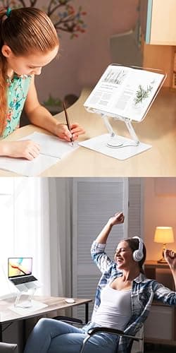 MNKXL Book Stand for Reading,360°Rotating Base Book Holder for Reading Hands Free,Cookbook Stand,Clear Elegant Panel Aluminium Base Stand for Cookbook,Laptop,Textbook 7
