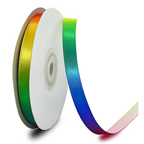 Aertai Single Face Shiny Rainbow Satin Ribbon Roll, 3/8 inch x Continuous 25 Yards, Ribbon for Gift Wrapping, Wedding Décor & DIY Bow Making (3/8inch X 25 Yards)