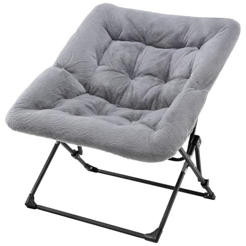 Oakham Comfy Chair for Adults, Soft Faux Fur Folding Lounge for Bedroom Living Room Dorm Rooms Flexible Reading Chair for Teens Kids, X-Large Foldable (Faux Fur-Grey)