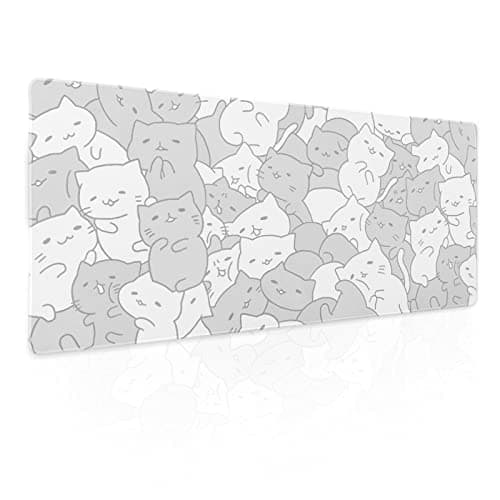 aportt White Kawaii Cats Gaming Mouse Pad XL Cute Anime Kittens Japanese Extended Big Large Desk Mat Non-Slip Rubber Base Stitched Edge Long Keyboard Mousepad for PC Computer Laptop,31.5×11.8 Inches