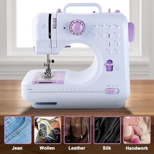 Sewing Machine for Beginners & Kids, Mini Portable Sewing Machines with 12 Built-in Stitch Patterns, 2-Speed Foot Pedal, Perfect for Teaching Daughter Granddaughter to Sew(Purple White) 5