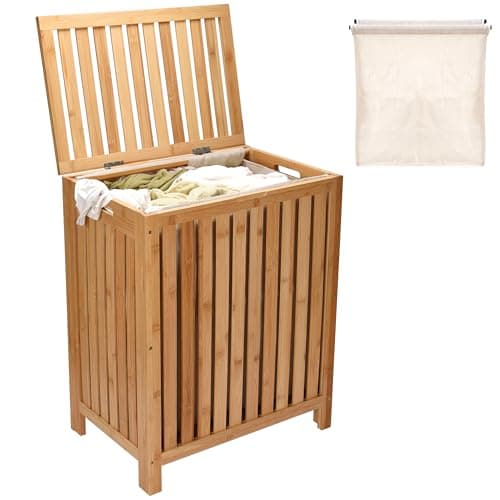 2LB Depot Laundry Hamper - 25x20x13-Inch Waterproof Bamboo Laundry Basket with Lid - Clothes Hamper for Clothes, Versatile Storage for Blankets, Toys, Towels - Suitable for Home Organization -110L