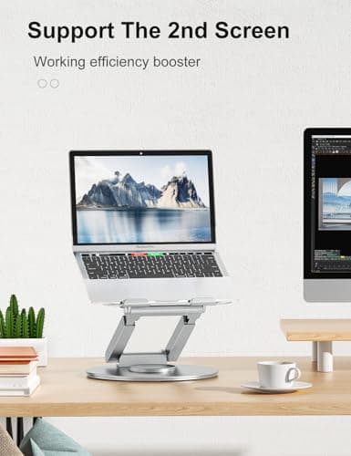 tounee Telescopic Laptop Stand for Desk with 360° Swivel Base, Sit to Stand, Height Adjustable, Portable Riser Holder for Good Posture, Compatible with All Laptops 10-17"-Silver 7