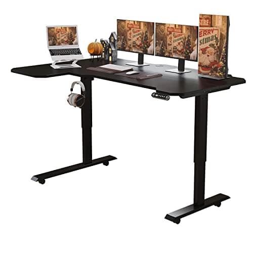 BUNOEM L-Shaped 59" Height Adjustable Electric Standing Desk, Sit and Stand Up Computer Desk For Home Office with Splice Board (Black Top, Black Frame) 8