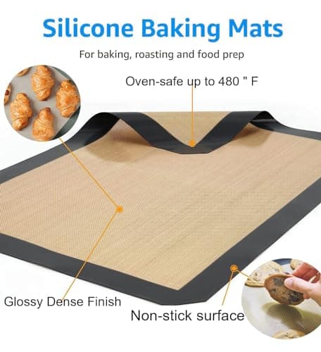 GLBEAR Silicone Baking Mat 2-Pack, 16.5x11.6 Inch Non-Stick Reusable Mats for Oven, Cookies Bread Pastry, Food Safe & Heat Resistant - Easy Clean Baking Sheet (2) 6