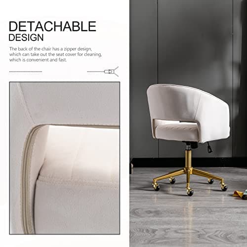 Nrizc Velvet Office Desk Chair, Upholstered Home Office Desk Chairs with Adjustable Swivel Wheels, Ergonomic Office Chair for Living Room, Bedroom, Office, Vanity Study (Beige) 6