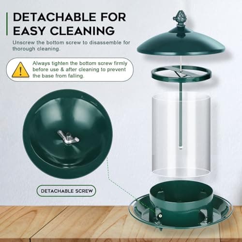 Gbekery Metal Bird Feeders for Outdoors Hanging, Weather Resistant Wild Bird Feeder with 360 Degree Feeding Tray, Green 5