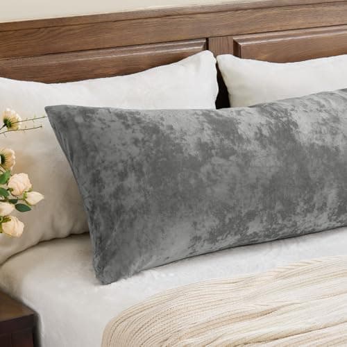 BEDELITE Velvet Body Pillow Cover with Zipper, Soft and Plush 20x54 Long Pillow Case, Velvety Smooth and Cozy Body Pillow Pillowcase for Bedroom and Couch, for All Seasons(Gray) 6