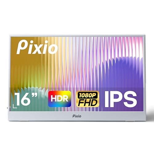Pixio PX160 Wave White Portable Monitor 15.6 inch 60Hz FHD 1080p IPS Panel HDR Screen Cover Stand USB-C HDMI Laptop Screen Extender Portable Monitor for Laptop, PC, Console, Phone