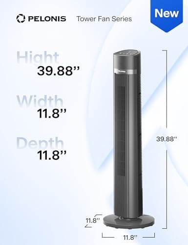 PELONIS 40-inch Bladeless Tower Fan for Bedroom, Standing Fan with Remote Control, 26ft/s, 90° Oscillation, 3 Speed Settings, 27 dB, 3 Modes, 15-Hour Timer, LED Display, Fan that Blows Cold Air, Black 10