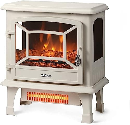 TURBRO Suburbs 20 in. Electric Fireplace Infrared Heater w/Crackling Sound, Freestanding Fireplace Stove w/Realistic Flame Effect, CSA Certified Overheating Protection, Easy to Assemble, 1400W Ivory