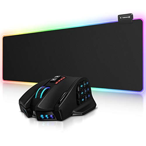 RGB Gaming Mouse Pad and Venus Pro RGB MMO Wireless Gaming Mouse, UtechSmart Large Extended Soft Led Mouse Pad with 14 Lighting Modes, 16,000 DPI Optical Sensor, 2.4 GHz Transmission Technology