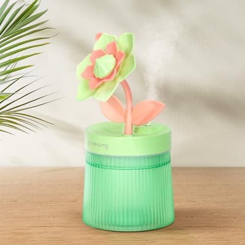 Cute Flower Mini Humidifier, 260ml Gardenia Desktop Humidifiers for Bedroom, Portable Small Cool Mist Humidification for Home, Baby Nursery, Office & Indoor Plants, USB Powered (Green)