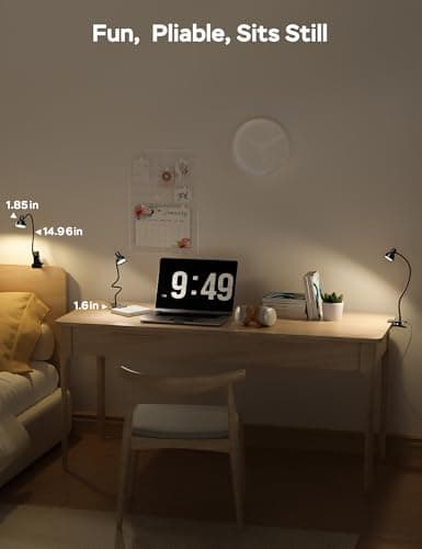 LiFMIRA Clip-on Reading Light - 3 Color Modes, 10 Dimmable Brightness, Eye Care Clamp Desk Lamp with Flexible Gooseneck for Reading in Bed, Desk, Headboard, Computer 5