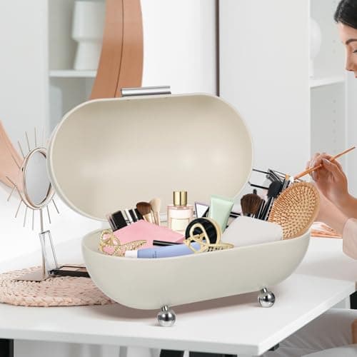 Angoily White Metal Bread Box 13.38 Inch Oval Kitchen Storage Container with Lid Desktop Storage Box for Home Bakery Food Organization 8