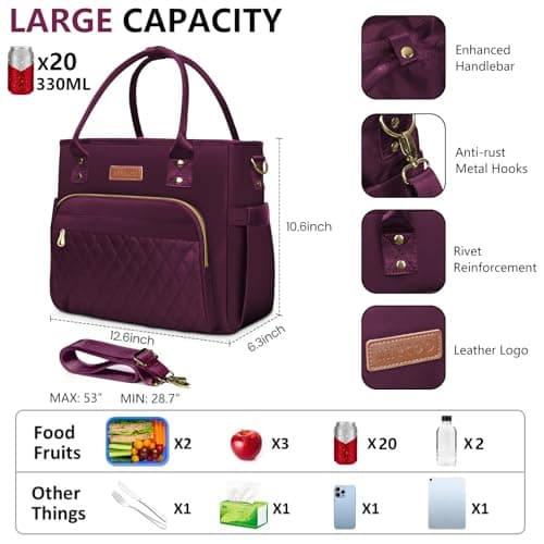 MIYCOO Lunch Bag Lunch Box Women - Leakproof Insulated Lunch Cooler Bag for Women - Large Lunch Tote Bags Adults, Purple 7