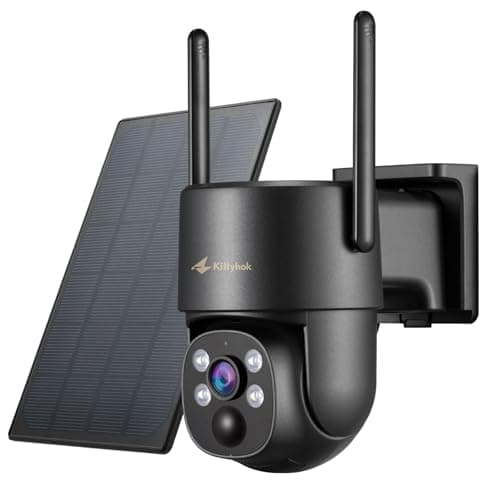 Kittyhok Solar Camera Security Outdoor | 2k Black Wireless Security Camera Outdoor, Solar Powered, 360° Viewing, Human Detection, Spotlight for Home Security, Local Storage