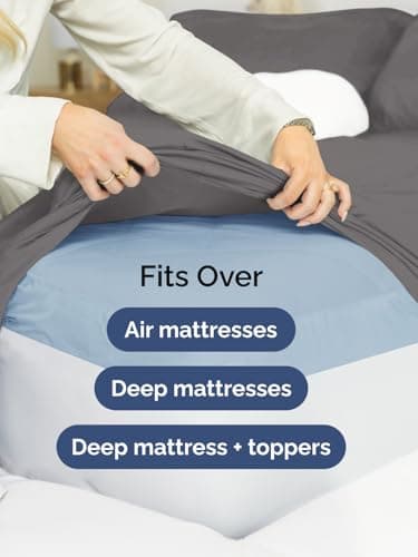 Extra Deep Full Fitted Sheet - Hotel Luxury Single Fitted Sheet Only - Easily Fits 18 inch to 24 inch Mattress - Ultra Soft, Wrinkle & Fade Free w/Extra Deep Pockets - Breathable & Comfy - Dark Grey 6