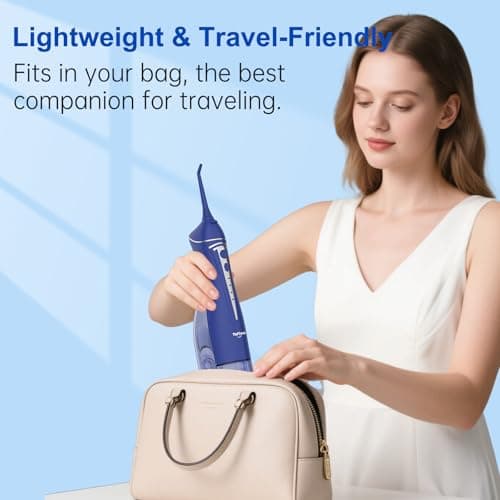 Water Dental Flosser Pick for Teeth: Cordless Rechargeable Oral Irrigator - 4 Modes IPX7 Waterproof 300ML Removable Tank Electric Dental Flossing Machine for Braces, Travel & Home Use (Dark Blue) 7