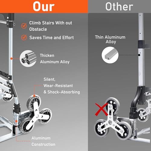 Stair Climbing Cart, 220 LBS Aluminum Stair Climber Dolly, Heavy Duty Folding Hand Truck Dolly with 6 Wheels, Telescoping Handle and Elastic Rope for Home, Moving, Groceries, Warehouse 3