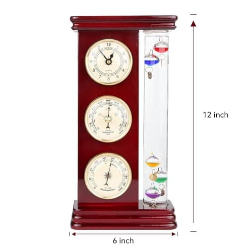 Lily's Home Analog Weather Station with Galileo Thermometer, Precision Quartz Clock (Gold), Barometer & Hygrometer, Gift for Family or Friends, Indoor and Outdoor Home Décor (6" L x 2" W x 12" H) 3