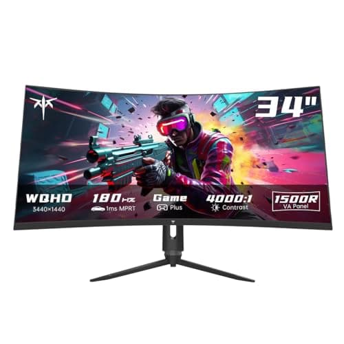 KTC 34 Inch Ultrawide Monitor, 180Hz WQHD 3440X1440 Curved Gaming Monitor, 1500R PC Monitor, HDR, FreeSync & G-Sync, HDMI, DisplayPort, VESA, Tilt Swivel Height Pivot Adjustment, H34S18S