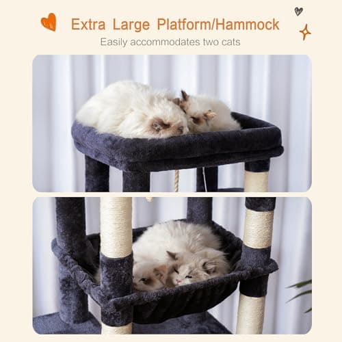 Heybly Cat Tree for Large Cats 20lbs Heavy Duty, 60 inches XXL Cat Tower for Indoor Cats, Multi-Level Furniture Condo with Big Padded Plush Perch, Cozy Basket, Smoky Gray HCT050G 7
