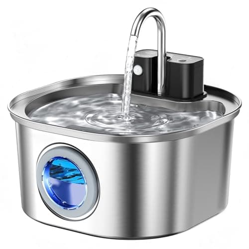 Voluas Stainless Steel Cat Water Fountain-Wireless Pet Water Fountain Battery Operated,108oz/3.2L, Automatic Water Dispenser for Dogs with Quiet Pump,Easy Clean BPA-Free for Cats, Dogs, Multiple Pets